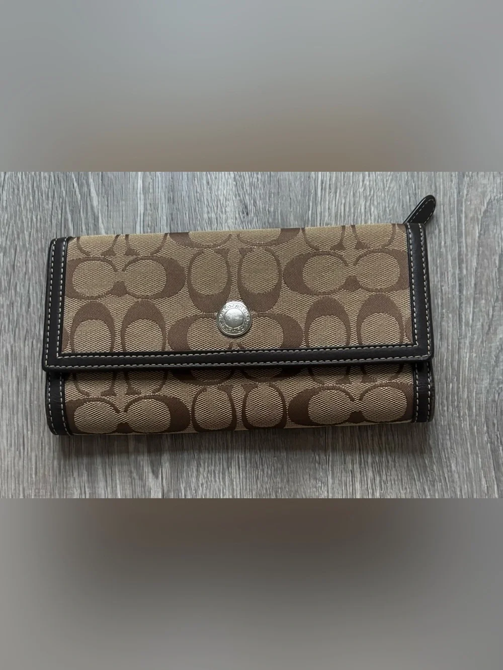 Coach Tan and Brown Signature Continental Wallet